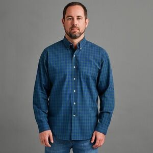 Land's End Mens Black Watch Plaid Tailor Fit Button down Shirt 17.5/36T EUC #826